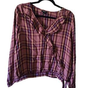 ANA Pink Plaid Blouse, Women's Size Large